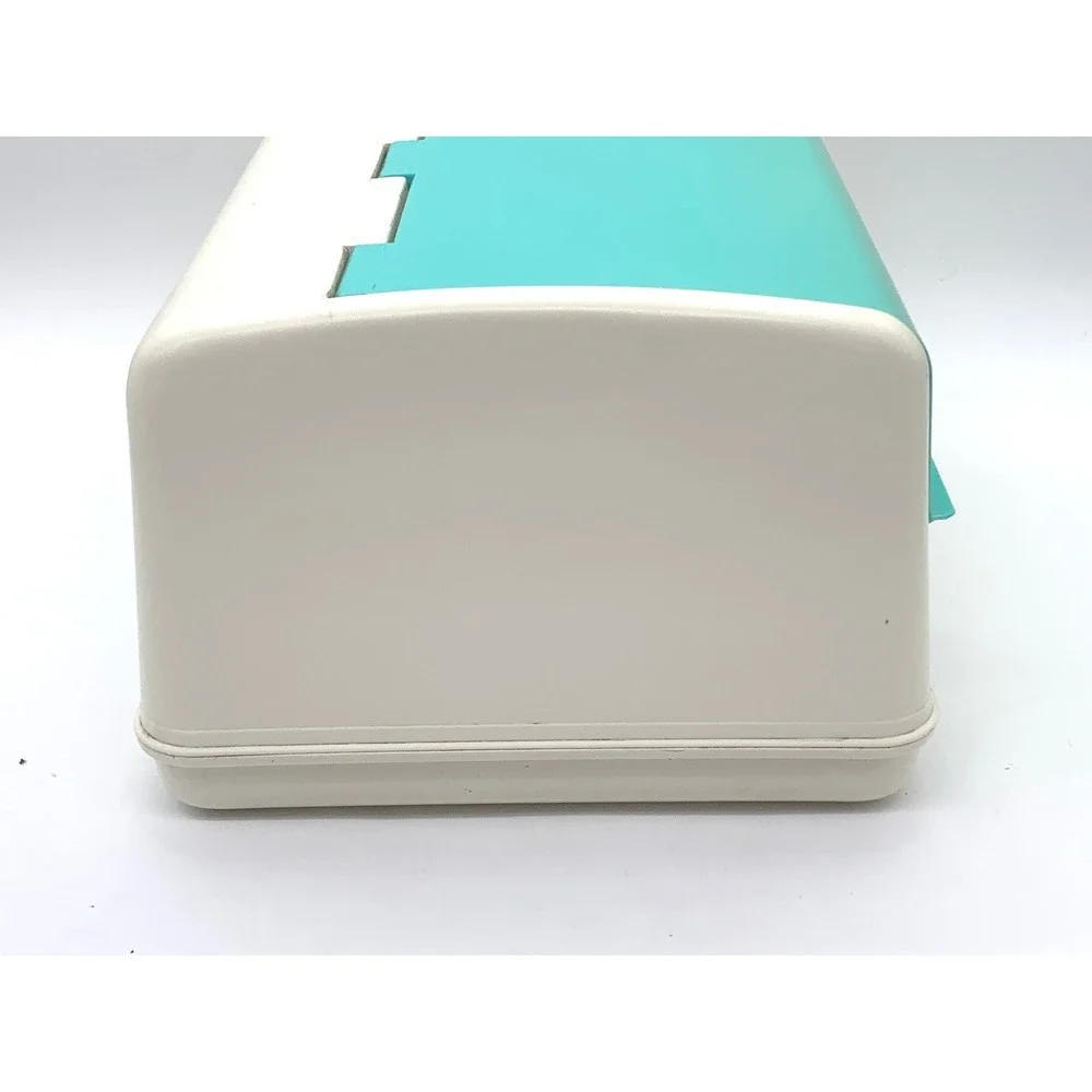 Vintage Plastic Bread Box Cream Teal Retro Kitchen Countertop Storage Bin